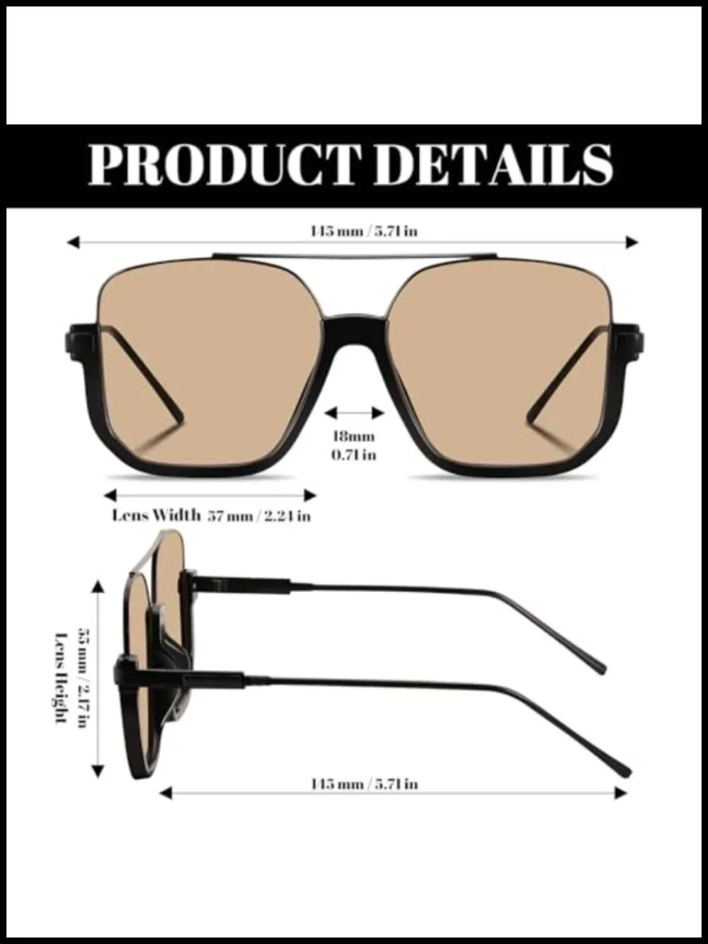 Square Aviator Sunglasses Semi-Rimless Double Bridge UV400 Protection Adult